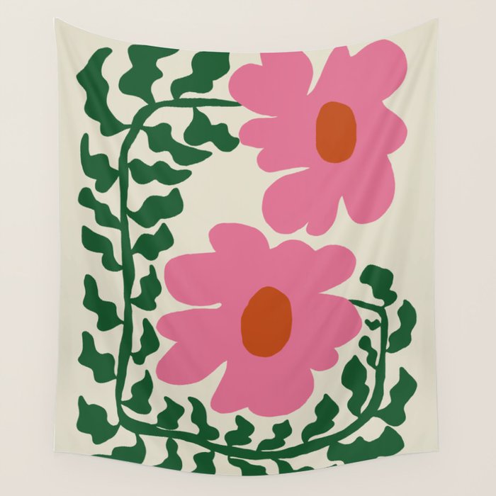 Fun Fern and pink poppy  Wall Tapestry Gallery Image 1