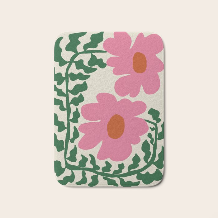 Fun Fern and pink poppy  Bath Mat Gallery Image 1