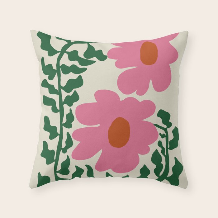 Fun Fern and pink poppy  Throw Pillow Gallery Image 6