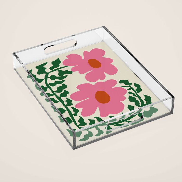 Fun Fern and pink poppy  Acrylic Tray Gallery Image 1
