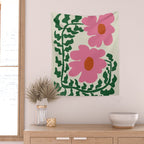 Fun Fern and pink poppy  Wall Tapestry Gallery Image 2