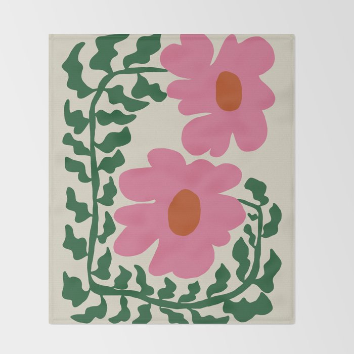 Fun Fern and pink poppy  Throw Blanket Gallery Image 2