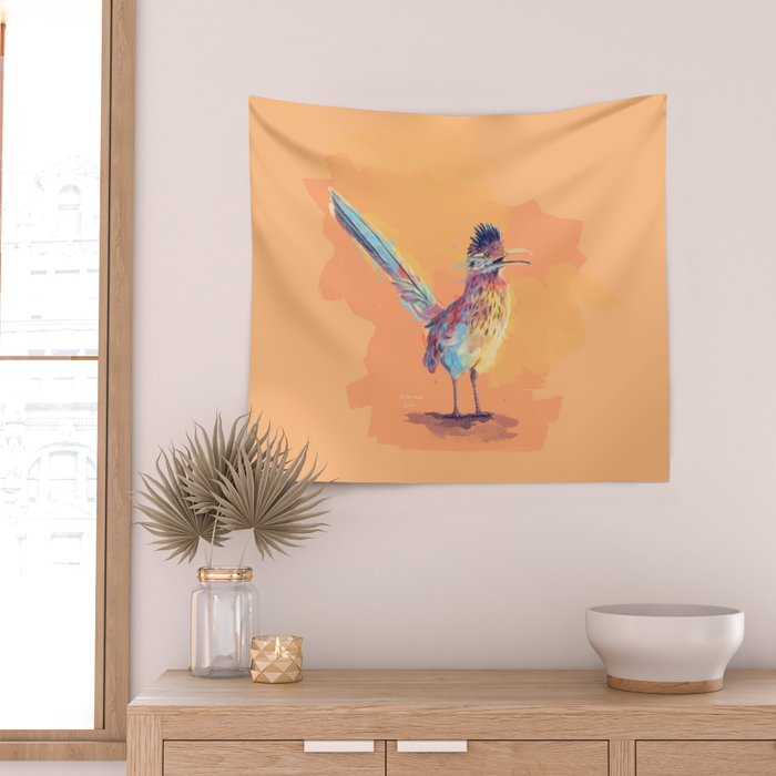 Desert Song - Roadrunner Illustration Wall Tapestry Gallery Image 2