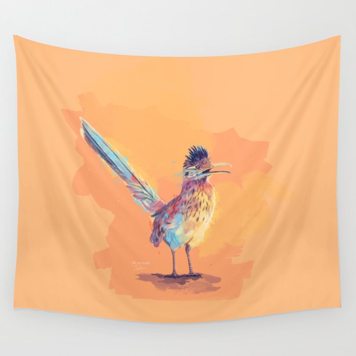 Desert Song - Roadrunner Illustration Wall Tapestry Gallery Image 1
