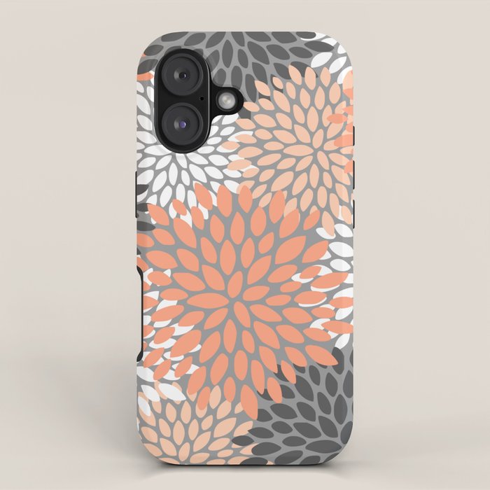 Floral Pattern, Coral, Gray, White iPhone Case Gallery Image 1