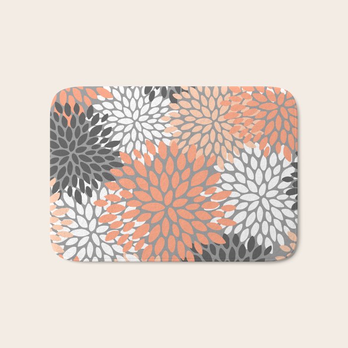 Floral Pattern, Coral, Gray, White Bath Mat Gallery Image 1