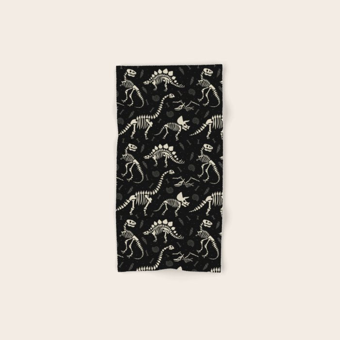 Dinosaur Fossils on Black Bath Towel Gallery Image 1