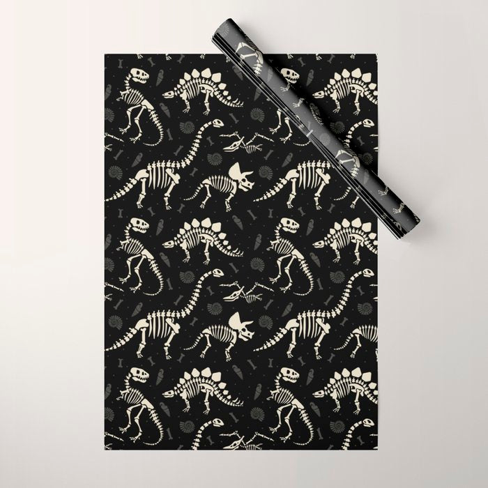 Dinosaur Fossils on Black Wrapping Paper Gallery Image 1