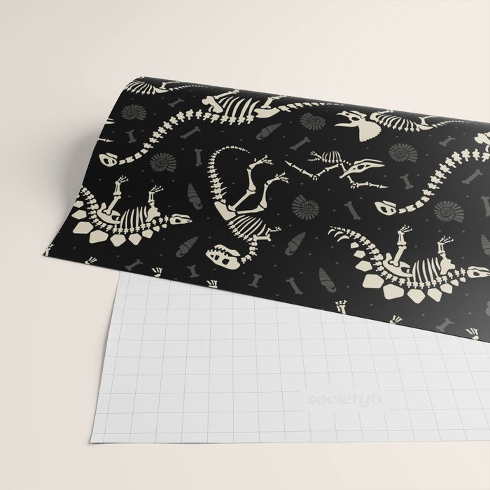 Dinosaur Fossils on Black Wrapping Paper Gallery Image 2