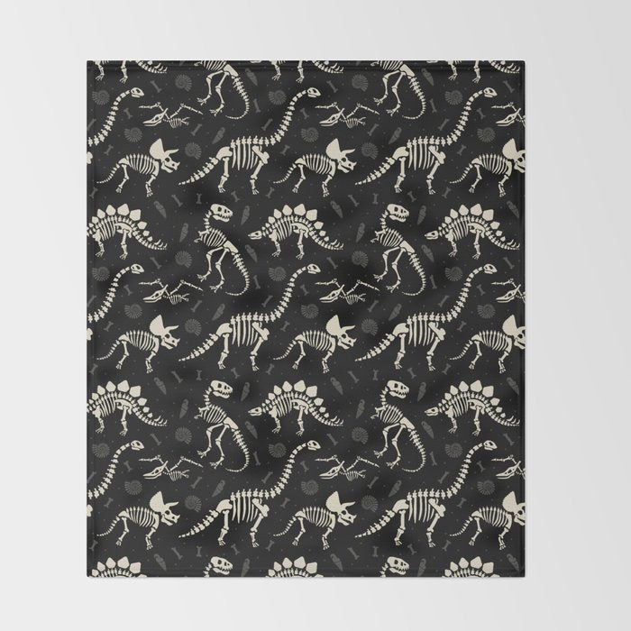Dinosaur Fossils on Black Throw Blanket Gallery Image 2