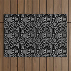 Abstract black and white line doodle pattern Outdoor Rug Gallery Image 1