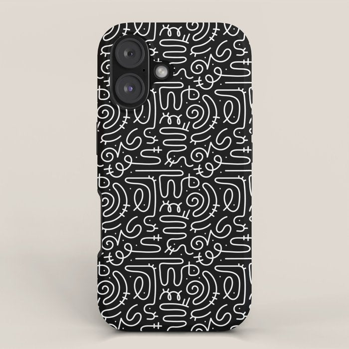 Abstract black and white line doodle pattern iPhone Case Gallery Image 1