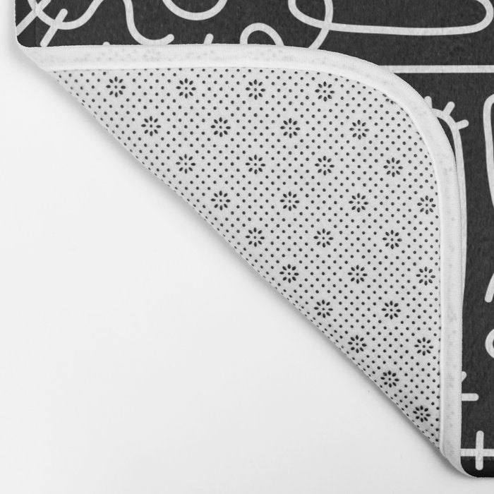 Abstract black and white line doodle pattern Bath Mat Gallery Image 2