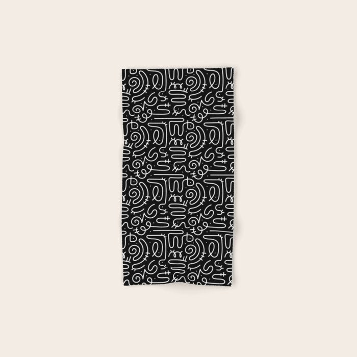 Abstract black and white line doodle pattern Bath Towel Gallery Image 1