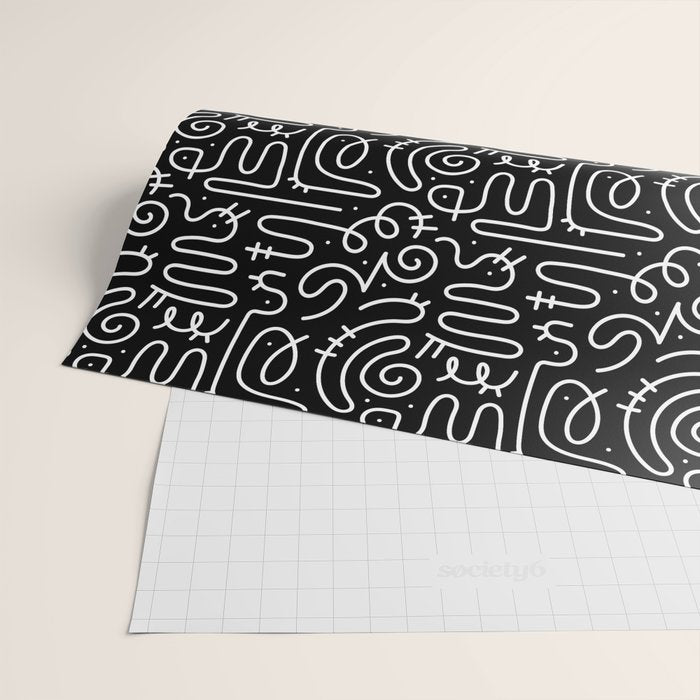 Abstract black and white line doodle pattern Wrapping Paper Gallery Image 2