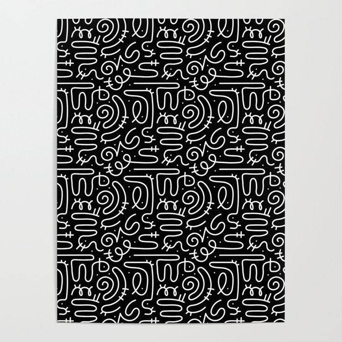 Abstract black and white line doodle pattern Poster Gallery Image 4