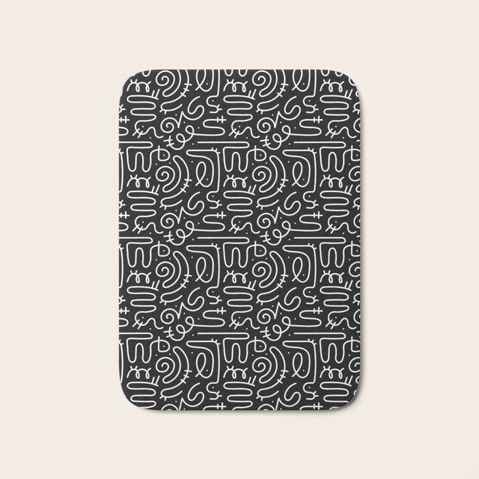 Abstract black and white line doodle pattern Bath Mat Gallery Image 1