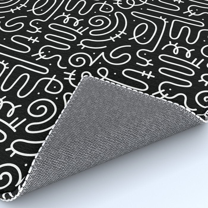 Abstract black and white line doodle pattern Rug Gallery Image 4