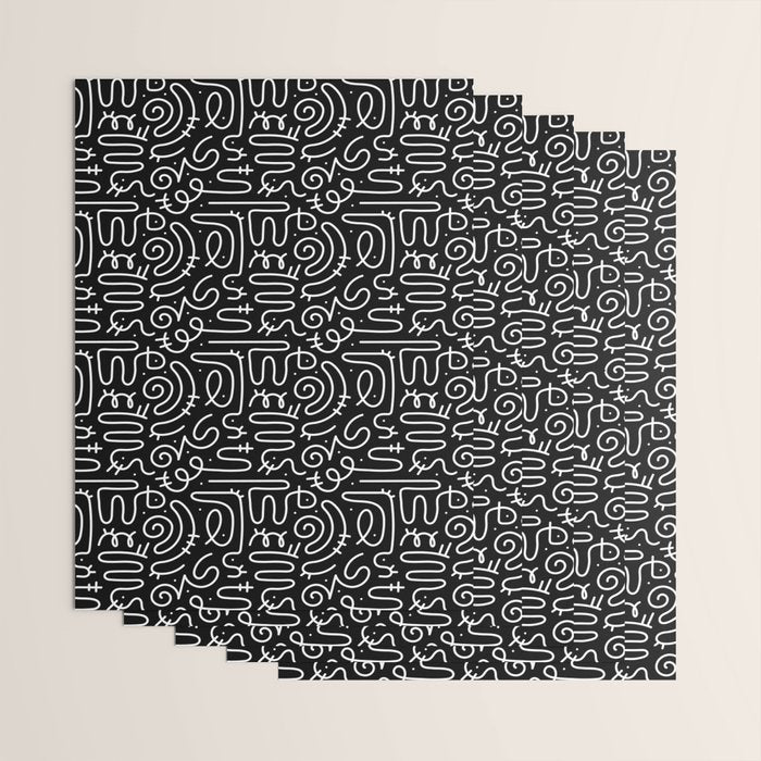 Abstract black and white line doodle pattern Wrapping Paper Gallery Image 3