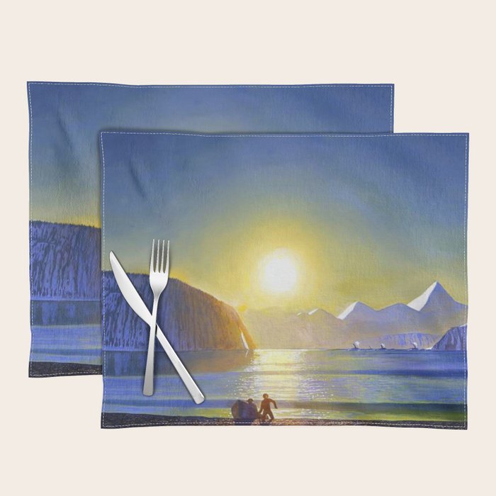 Resurrection Bay, Alaska, Midnight Sun Mountain landscape by Rockwell Kent Placemat Gallery Image 1
