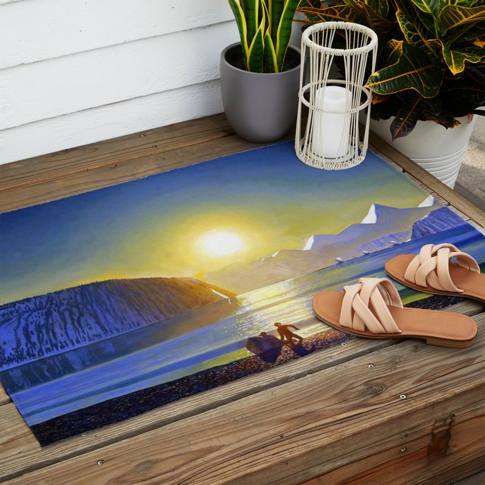 Resurrection Bay, Alaska, Midnight Sun Mountain landscape by Rockwell Kent Outdoor Rug Gallery Image 2