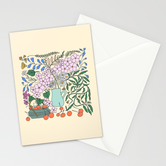Ukrainian Flower Vase and Cherries Stationery Card Gallery Image 2