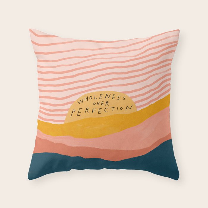 Wholeness Over Perfection | Waves Hand Lettering Design Throw Pillow Gallery Image 1