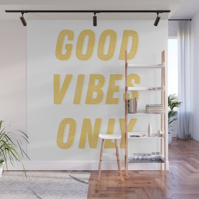 Good Vibes Only Bold Typography in Yellow Wall Mural Gallery Image 1
