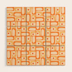 Mid Century Modern Piquet Abstract Multi Tiled Geometric Pattern in Tangerine Orange Tones Wood Wall Art Gallery Image 1