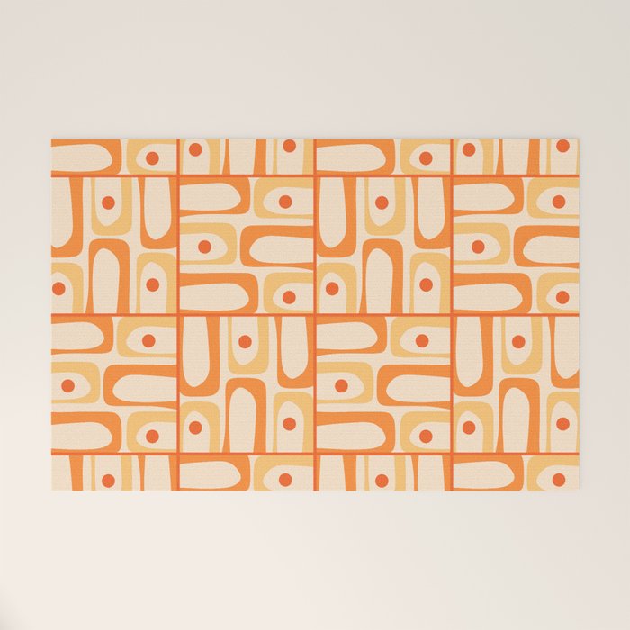 Mid Century Modern Piquet Abstract Multi Tiled Geometric Pattern in Tangerine Orange Tones Welcome Mat Gallery Image 1