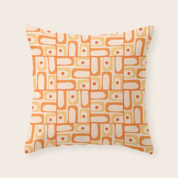 Mid Century Modern Piquet Abstract Multi Tiled Geometric Pattern in Tangerine Orange Tones Throw Pillow Gallery Image 6