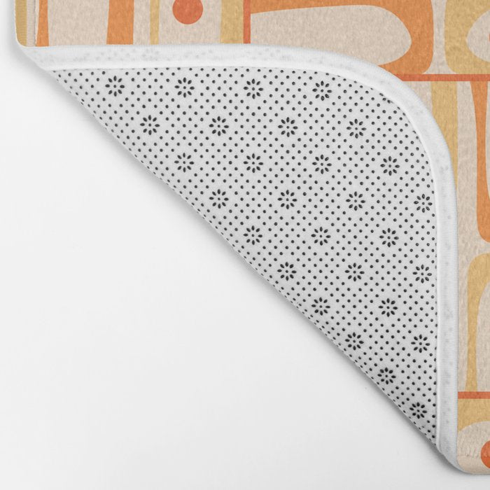 Mid Century Modern Piquet Abstract Multi Tiled Geometric Pattern in Tangerine Orange Tones Bath Mat Gallery Image 2