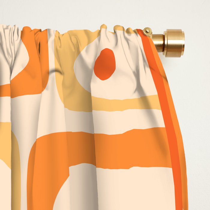 Mid Century Modern Piquet Abstract Multi Tiled Geometric Pattern in Tangerine Orange Tones Window Curtain Gallery Image 2