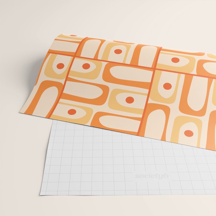 Mid Century Modern Piquet Abstract Multi Tiled Geometric Pattern in Tangerine Orange Tones Wrapping Paper Gallery Image 2