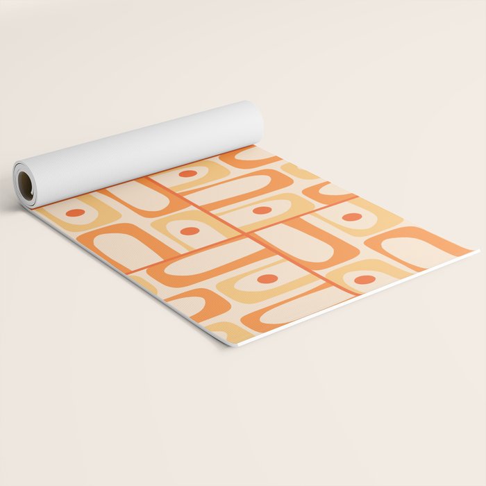 Mid Century Modern Piquet Abstract Multi Tiled Geometric Pattern in Tangerine Orange Tones Yoga Mat Gallery Image 2
