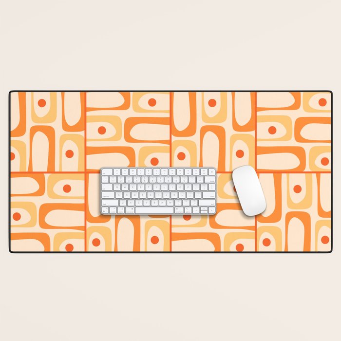 Mid Century Modern Piquet Abstract Multi Tiled Geometric Pattern in Tangerine Orange Tones Desk Mat Gallery Image 1