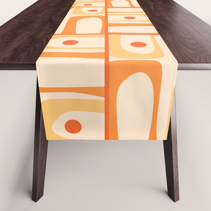 Mid Century Modern Piquet Abstract Multi Tiled Geometric Pattern in Tangerine Orange Tones Table Runner Gallery Image 1