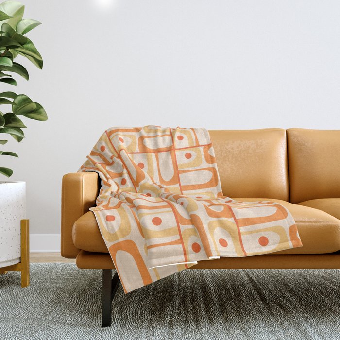 Mid Century Modern Piquet Abstract Multi Tiled Geometric Pattern in Tangerine Orange Tones Throw Blanket Gallery Image 1