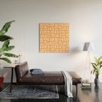 Mid Century Modern Piquet Abstract Multi Tiled Geometric Pattern in Tangerine Orange Tones Wood Wall Art Gallery Image 2