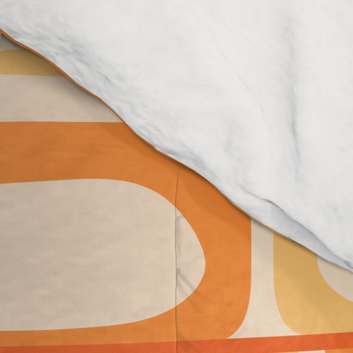 Mid Century Modern Piquet Abstract Multi Tiled Geometric Pattern in Tangerine Orange Tones Comforter Gallery Image 4