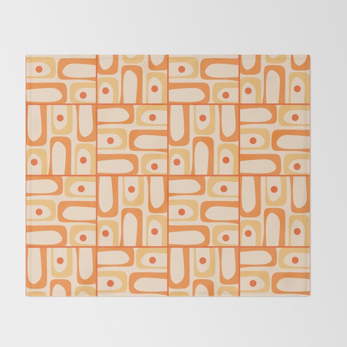 Mid Century Modern Piquet Abstract Multi Tiled Geometric Pattern in Tangerine Orange Tones Throw Blanket Gallery Image 2