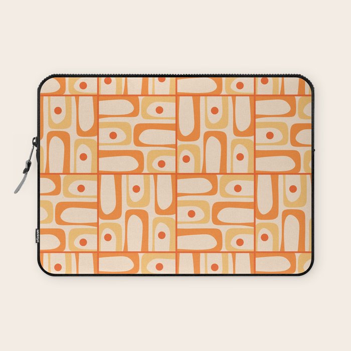 Mid Century Modern Piquet Abstract Multi Tiled Geometric Pattern in Tangerine Orange Tones Laptop Sleeve Gallery Image 1