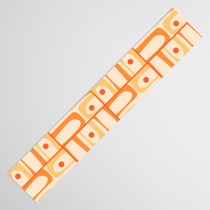 Mid Century Modern Piquet Abstract Multi Tiled Geometric Pattern in Tangerine Orange Tones Table Runner Gallery Image 3