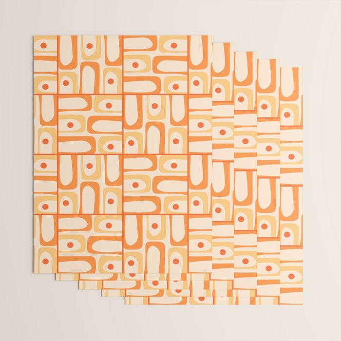 Mid Century Modern Piquet Abstract Multi Tiled Geometric Pattern in Tangerine Orange Tones Wrapping Paper Gallery Image 3