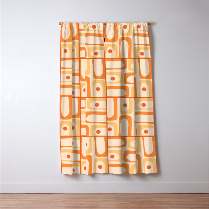 Mid Century Modern Piquet Abstract Multi Tiled Geometric Pattern in Tangerine Orange Tones Window Curtain Gallery Image 3