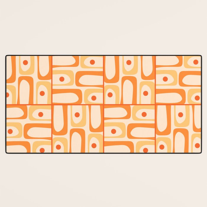 Mid Century Modern Piquet Abstract Multi Tiled Geometric Pattern in Tangerine Orange Tones Desk Mat Gallery Image 3