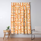 Mid Century Modern Piquet Abstract Multi Tiled Geometric Pattern in Tangerine Orange Tones Window Curtain Gallery Image 5