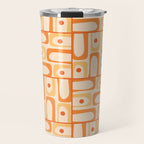 Mid Century Modern Piquet Abstract Multi Tiled Geometric Pattern in Tangerine Orange Tones Travel Mug Gallery Image 1