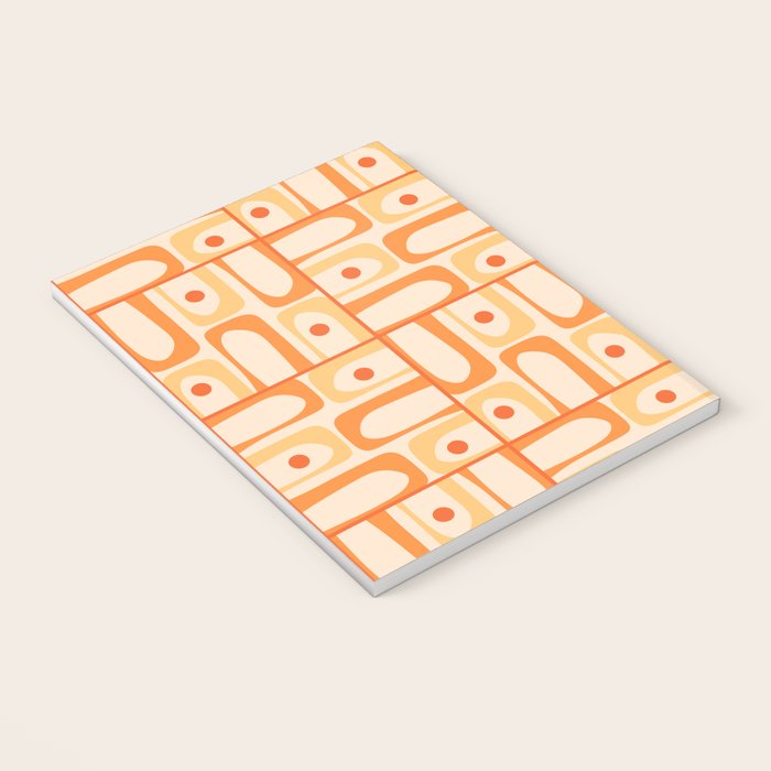 Mid Century Modern Piquet Abstract Multi Tiled Geometric Pattern in Tangerine Orange Tones Notebook Gallery Image 3