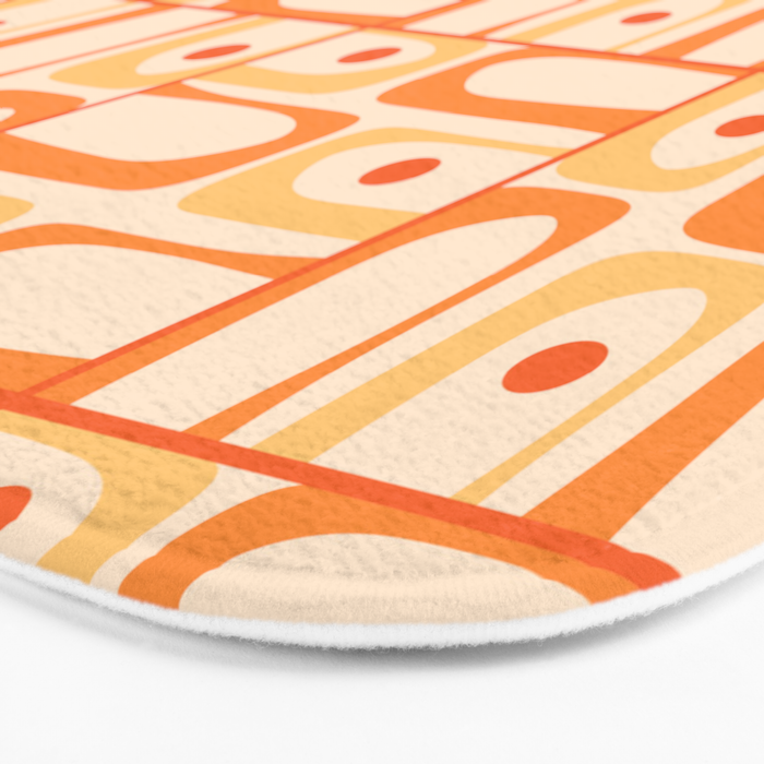 Mid Century Modern Piquet Abstract Multi Tiled Geometric Pattern in Tangerine Orange Tones Bath Mat Gallery Image 3